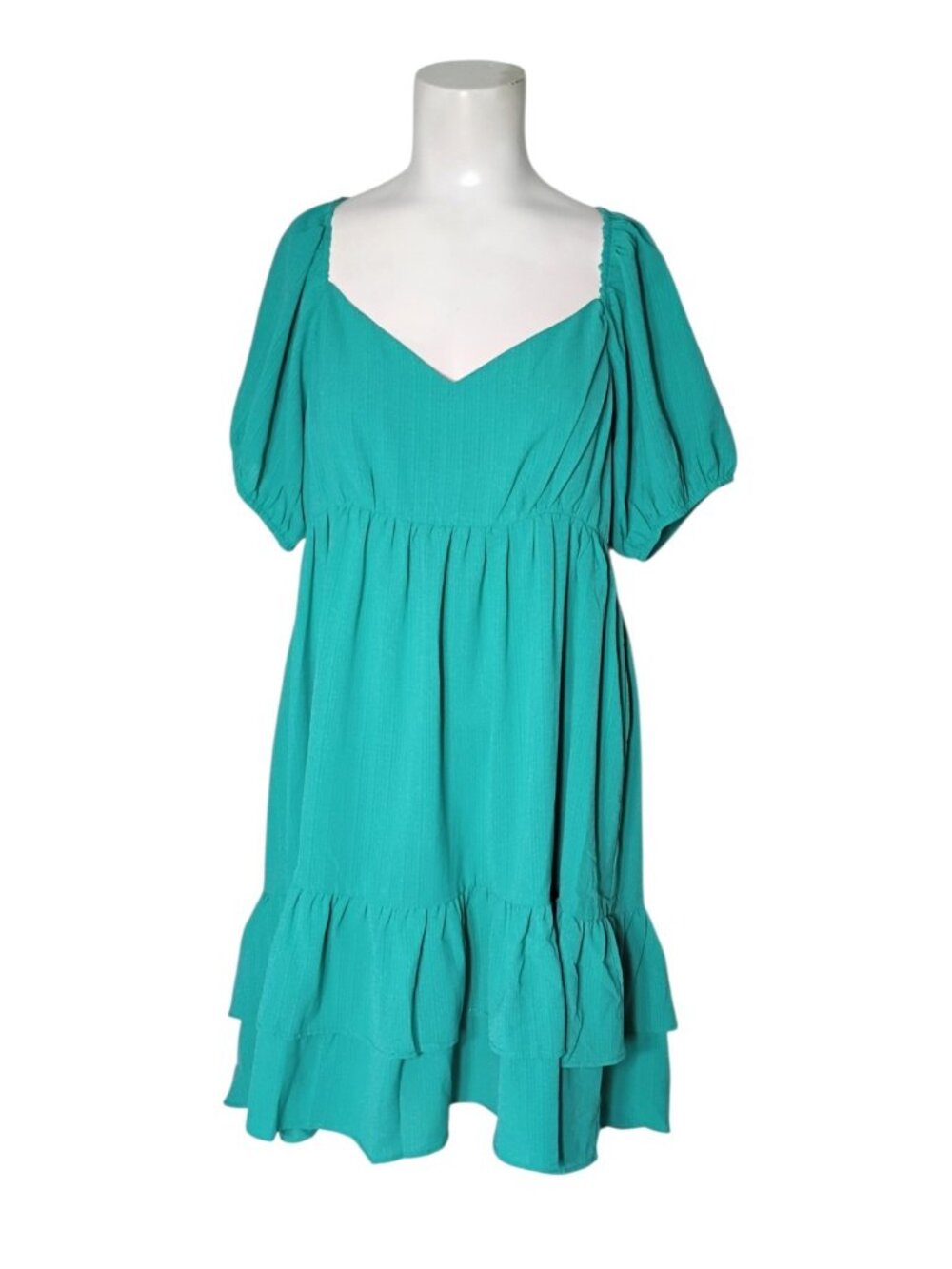 Umgee Tiered Ruffle Mini Dress M Sweetheart Neckline Keyhole Teal Boho Flowy